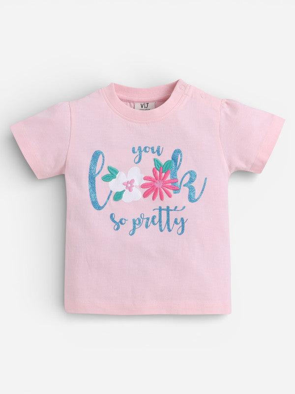 Infant Girls Floral Graphic T-Shirt & Shorts Set “ Pink