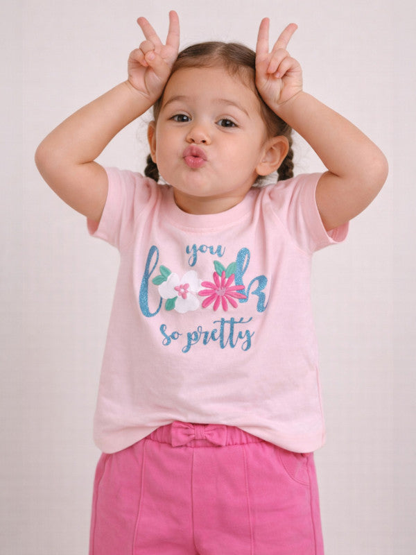 Infant Girls Floral Graphic T-Shirt & Shorts Set “ Pink