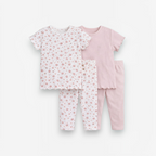 victor and jane baby girls 2-piece set featuring a floral print shirt and leggings and a solid pink ribbed set