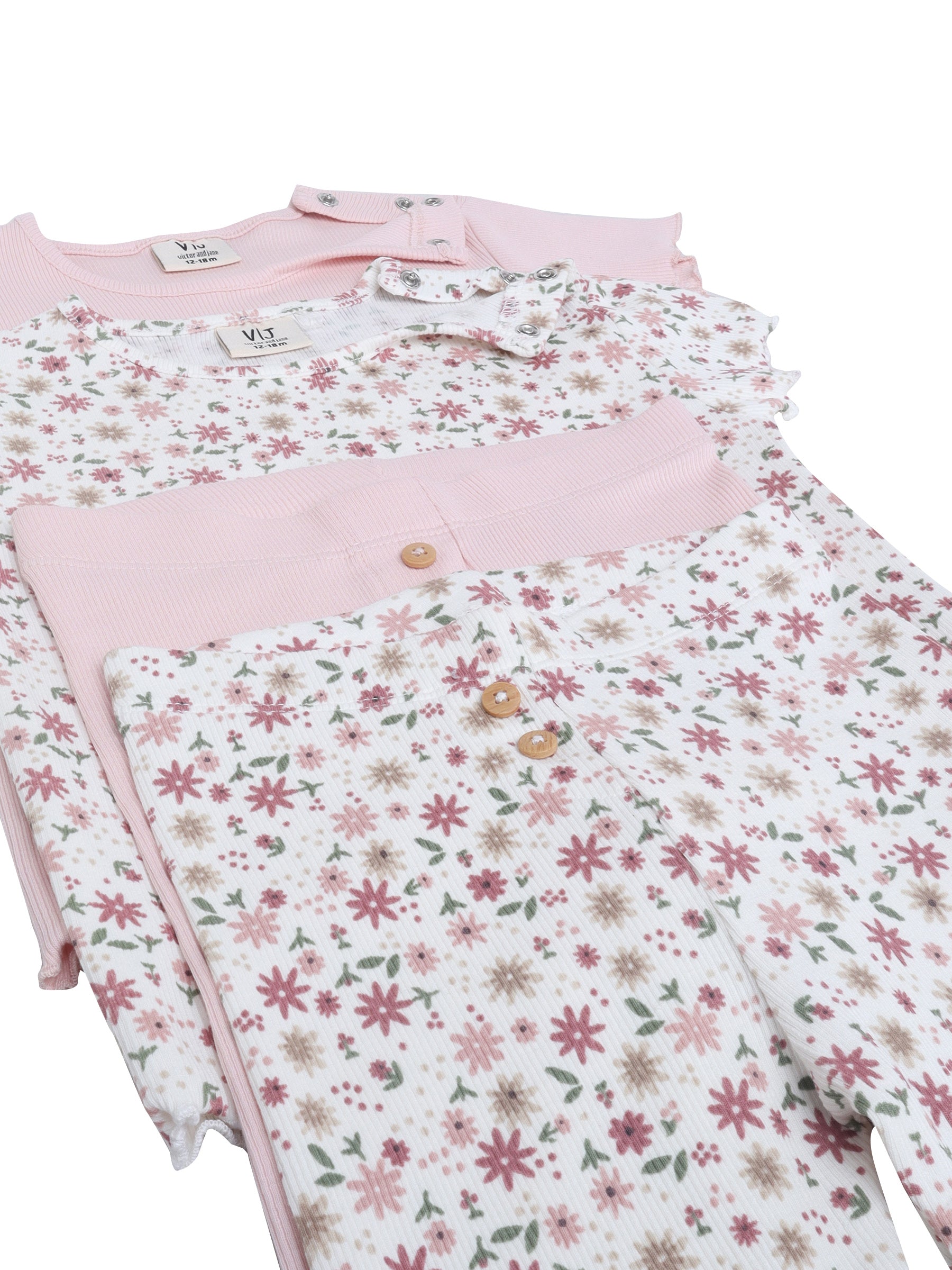 Infant Girls 2-Pack Rib T-Shirts & 2-Pack Rib Leggings Set