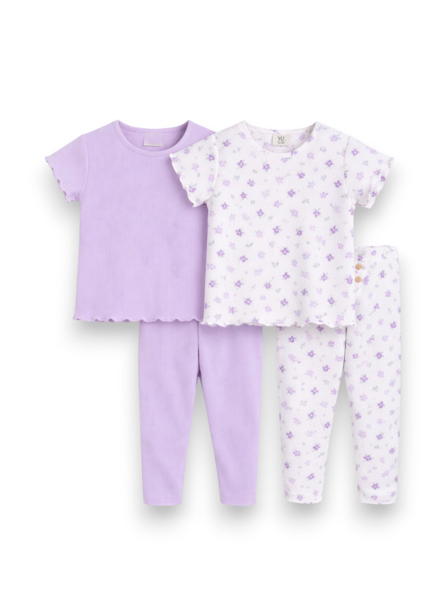 Infant Girls 2-Pack Rib T-Shirts & 2-Pack Rib Leggings Set (Hearts & Lilac Stripe)