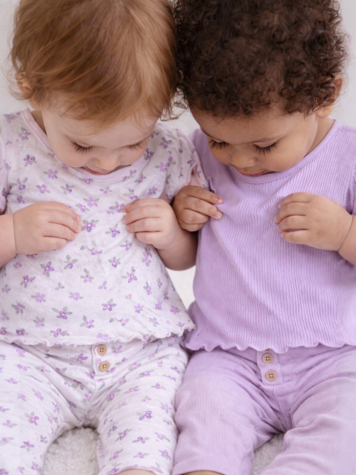 Infant Girls 2-Pack Rib T-Shirts & 2-Pack Rib Leggings Set (Hearts & Lilac Stripe)