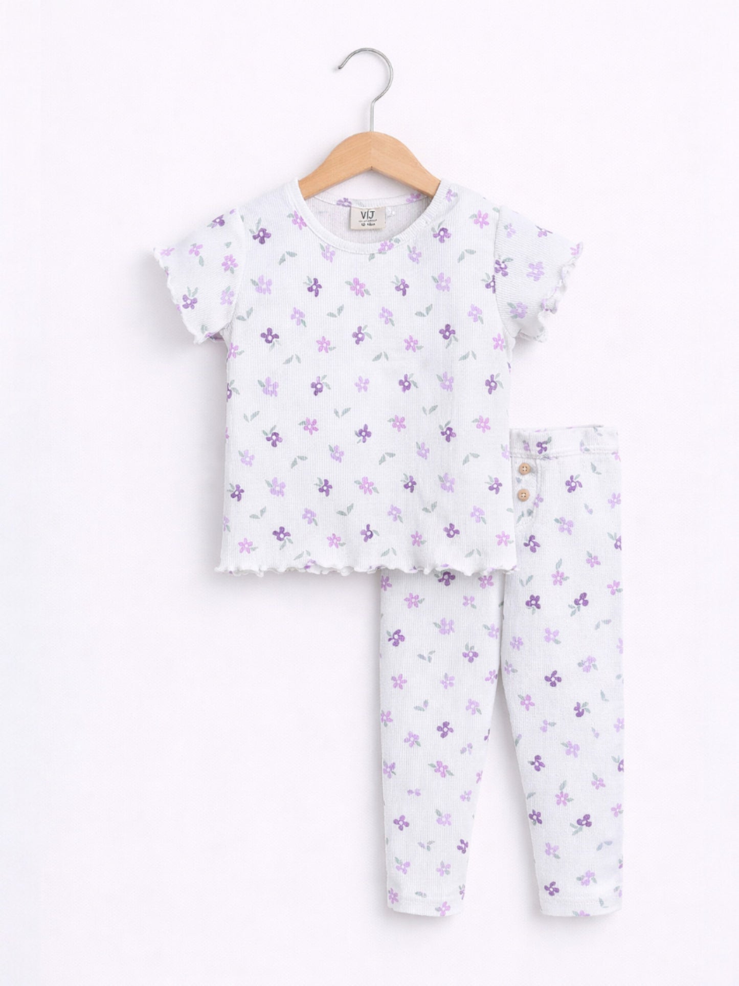 Infant Girls 2-Pack Rib T-Shirts & 2-Pack Rib Leggings Set (Hearts & Lilac Stripe)