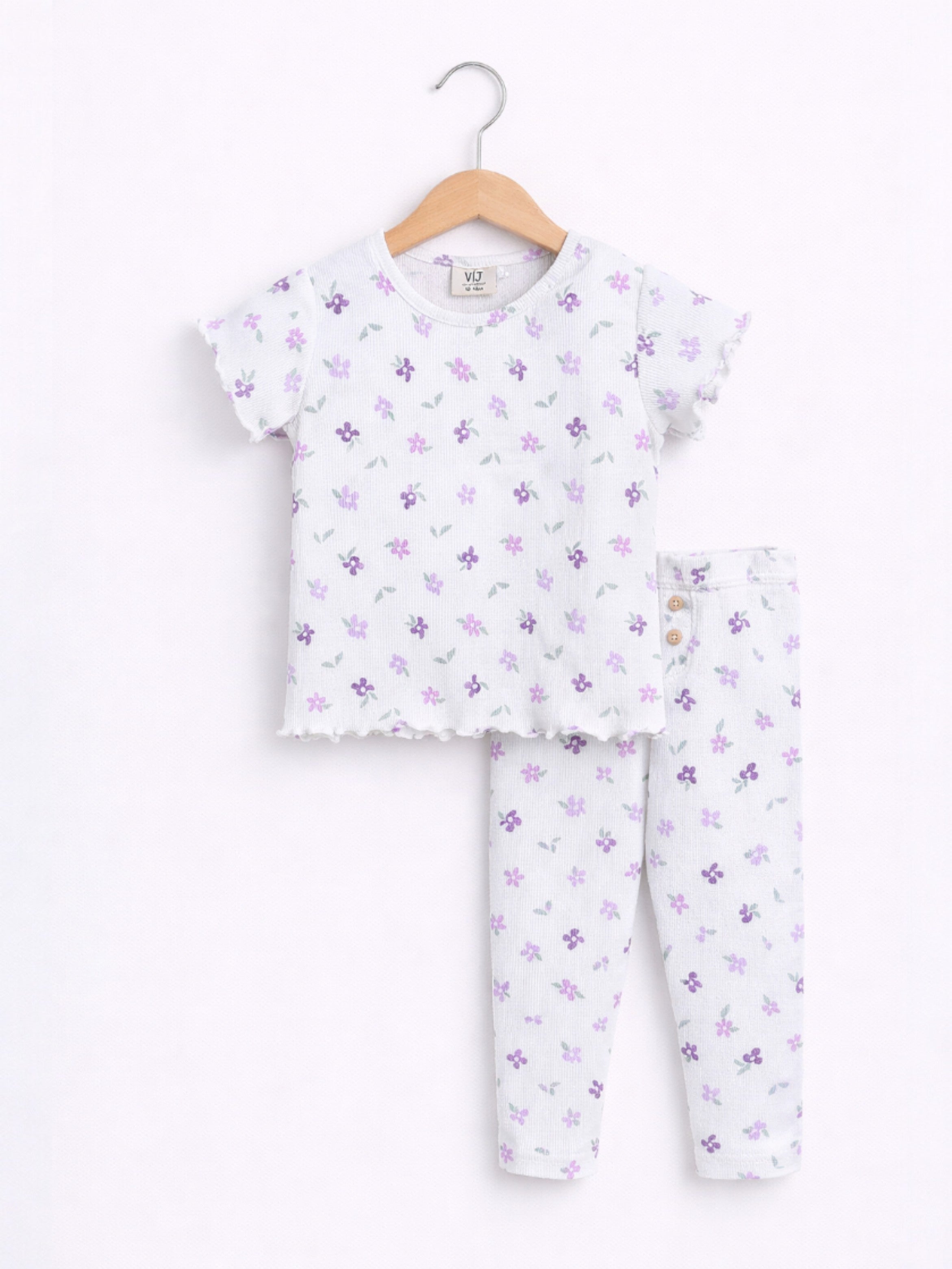 Infant Girls 2-Pack Rib T-Shirts & 2-Pack Rib Leggings Set (Hearts & Solid Lilac)