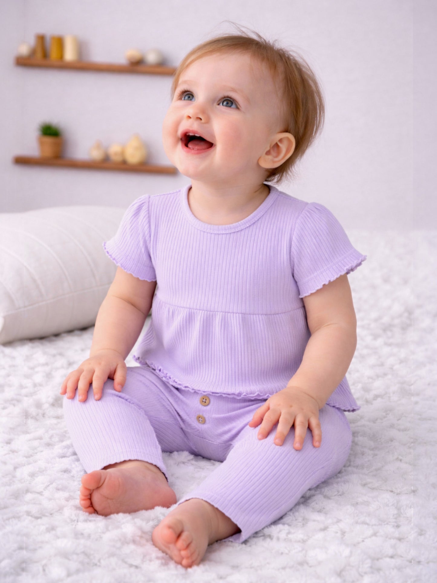 Infant Girls 2-Pack Rib T-Shirts & 2-Pack Rib Leggings Set (Hearts & Lilac Stripe)