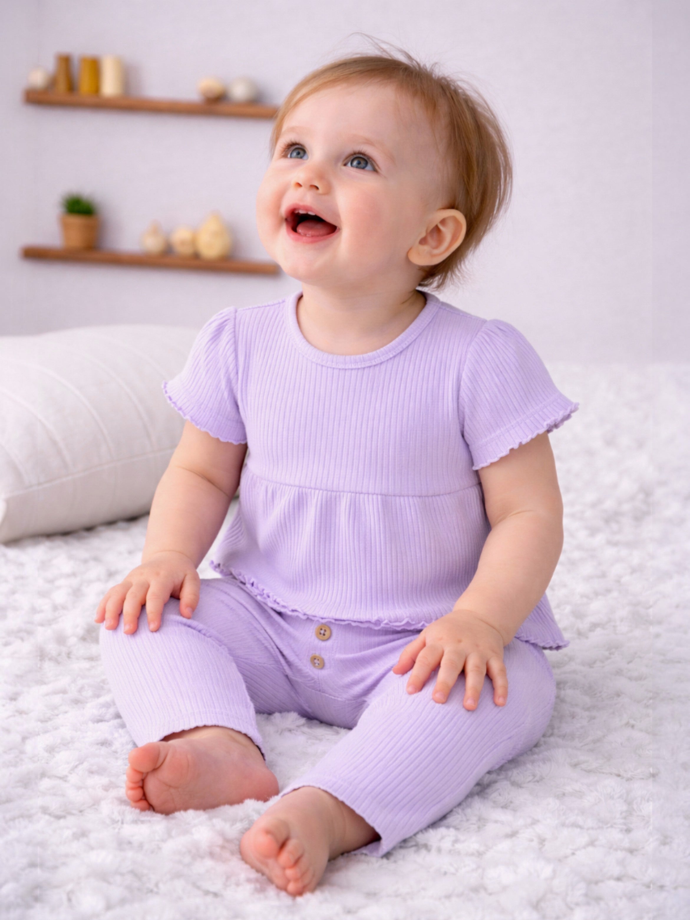 Infant Girls 2-Pack Rib T-Shirts & 2-Pack Rib Leggings Set (Hearts & Solid Lilac)