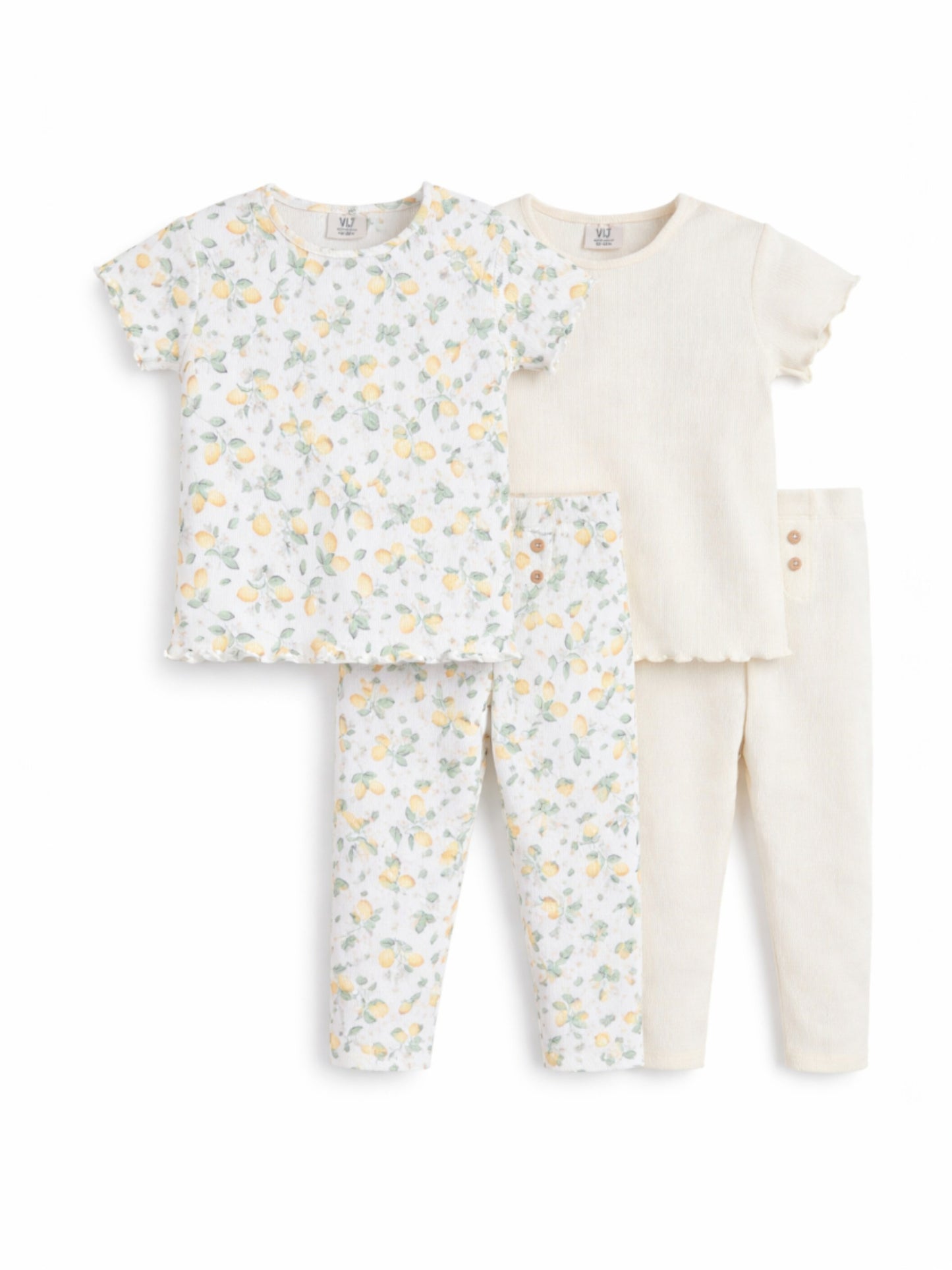 Infant Girls 2-Pack Rib T-Shirts & 2-Pack Rib Leggings Set (Daisy Floral & Cream Stripe)