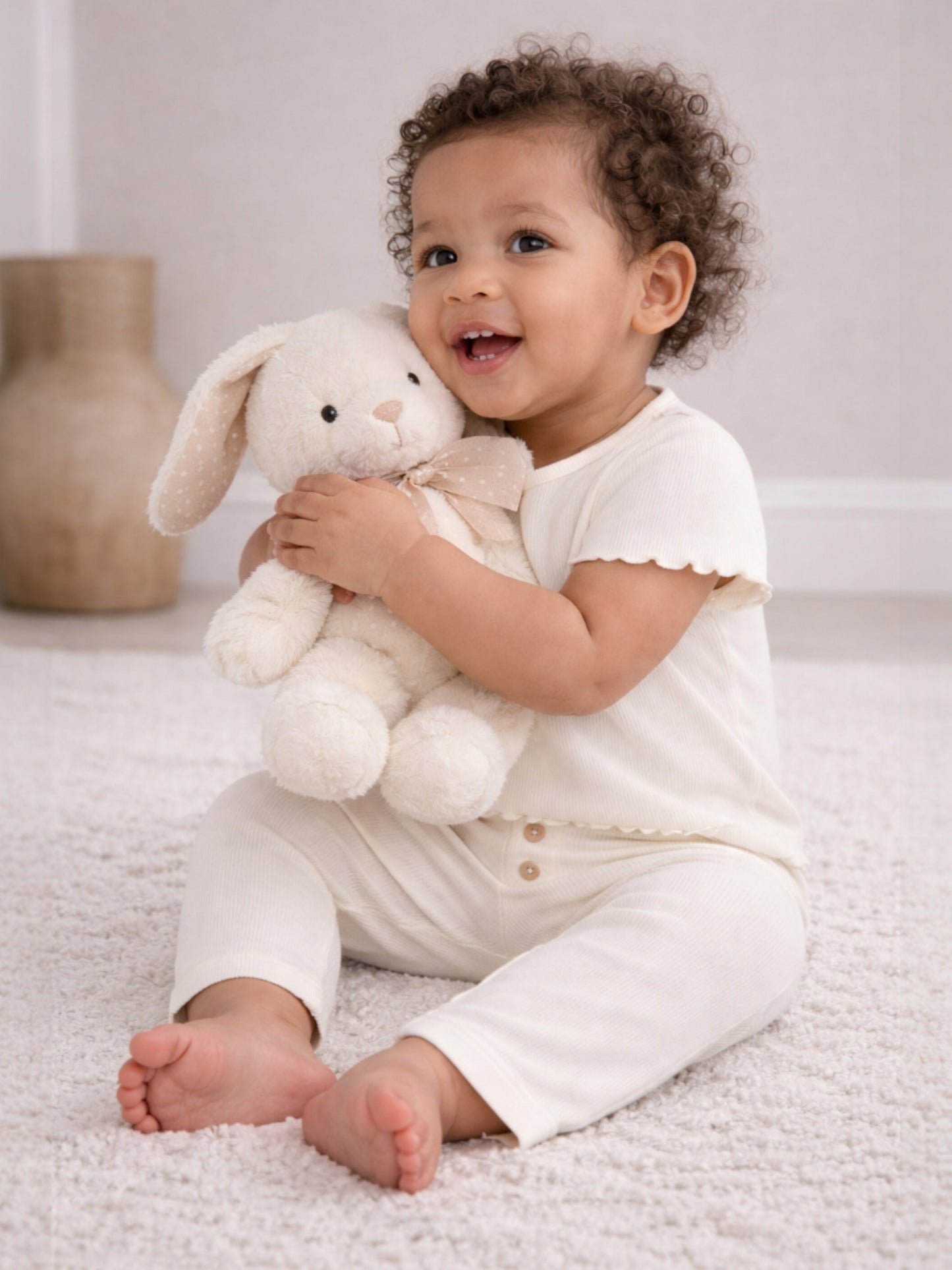 Infant Girls 2-Pack Rib T-Shirts & 2-Pack Rib Leggings Set (Daisy Floral & Cream Stripe)