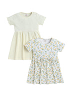 Infant Girls 2-Pack Rib Dresses (Printed & Solid Light Yellow)