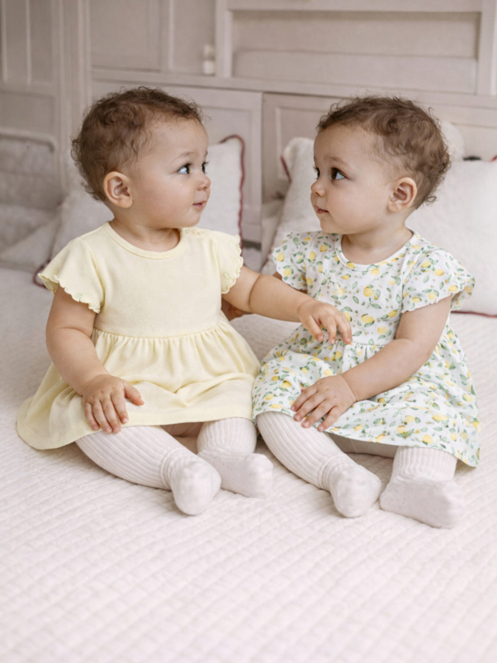 Infant Girls 2-Pack Rib Dresses (Printed & Solid Light Yellow)
