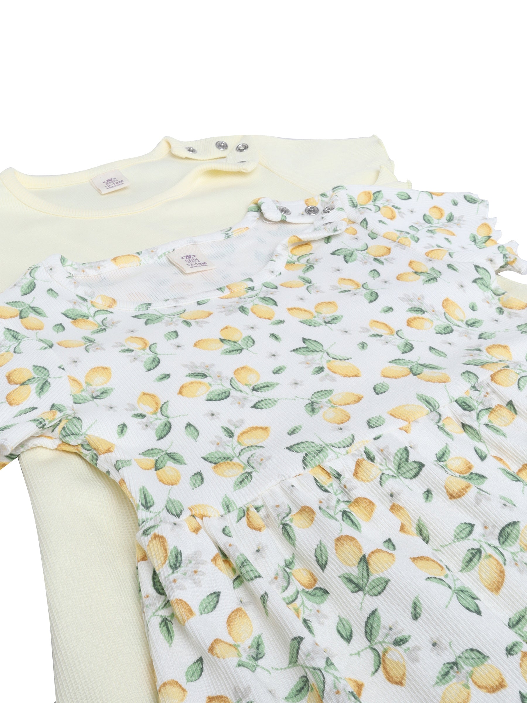 Infant Girls 2-Pack Rib Dresses (Printed & Solid Light Yellow)