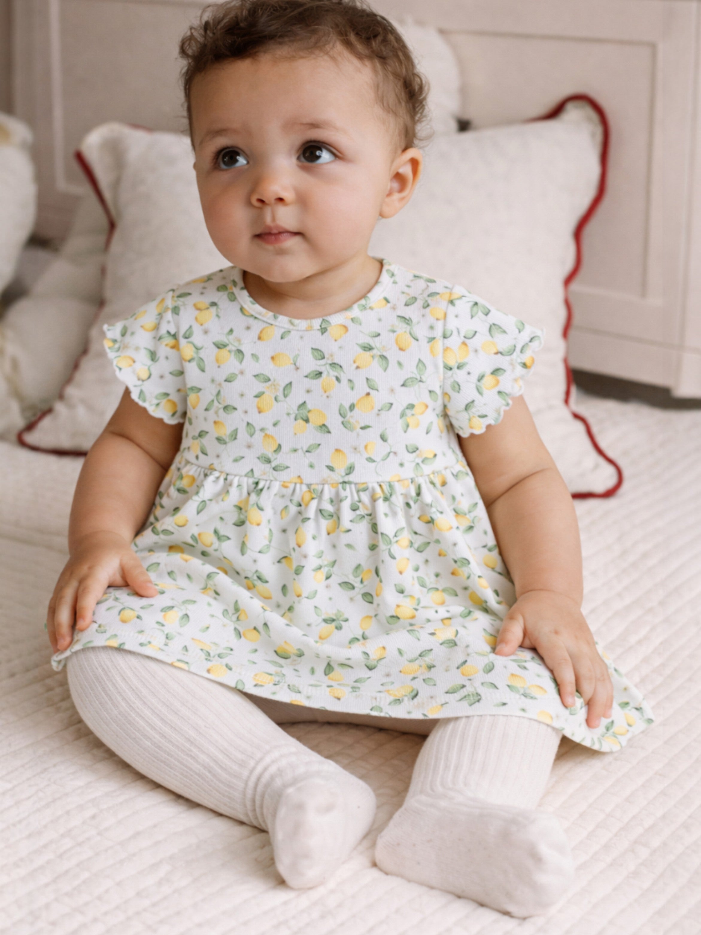 Infant Girls 2-Pack Rib Dresses (Printed & Solid Light Yellow)