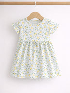 Infant Girls 2-Pack Rib Dresses (Printed & Solid Light Yellow)