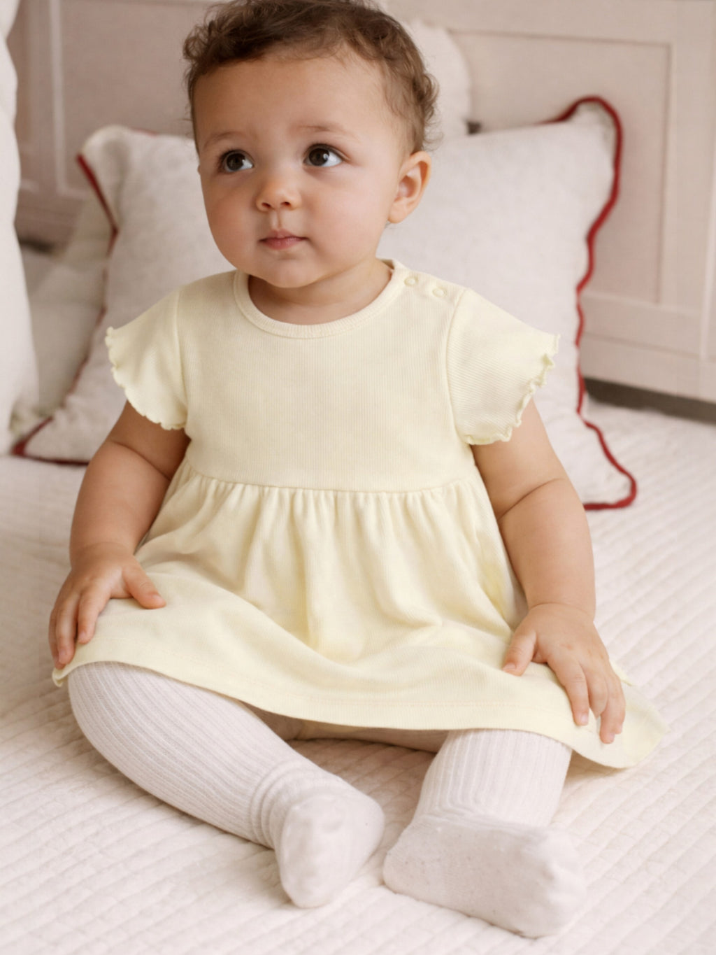 Infant Girls 2-Pack Rib Dresses (Printed & Solid Light Yellow)