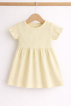 Infant Girls 2-Pack Rib Dresses (Printed & Solid Light Yellow)