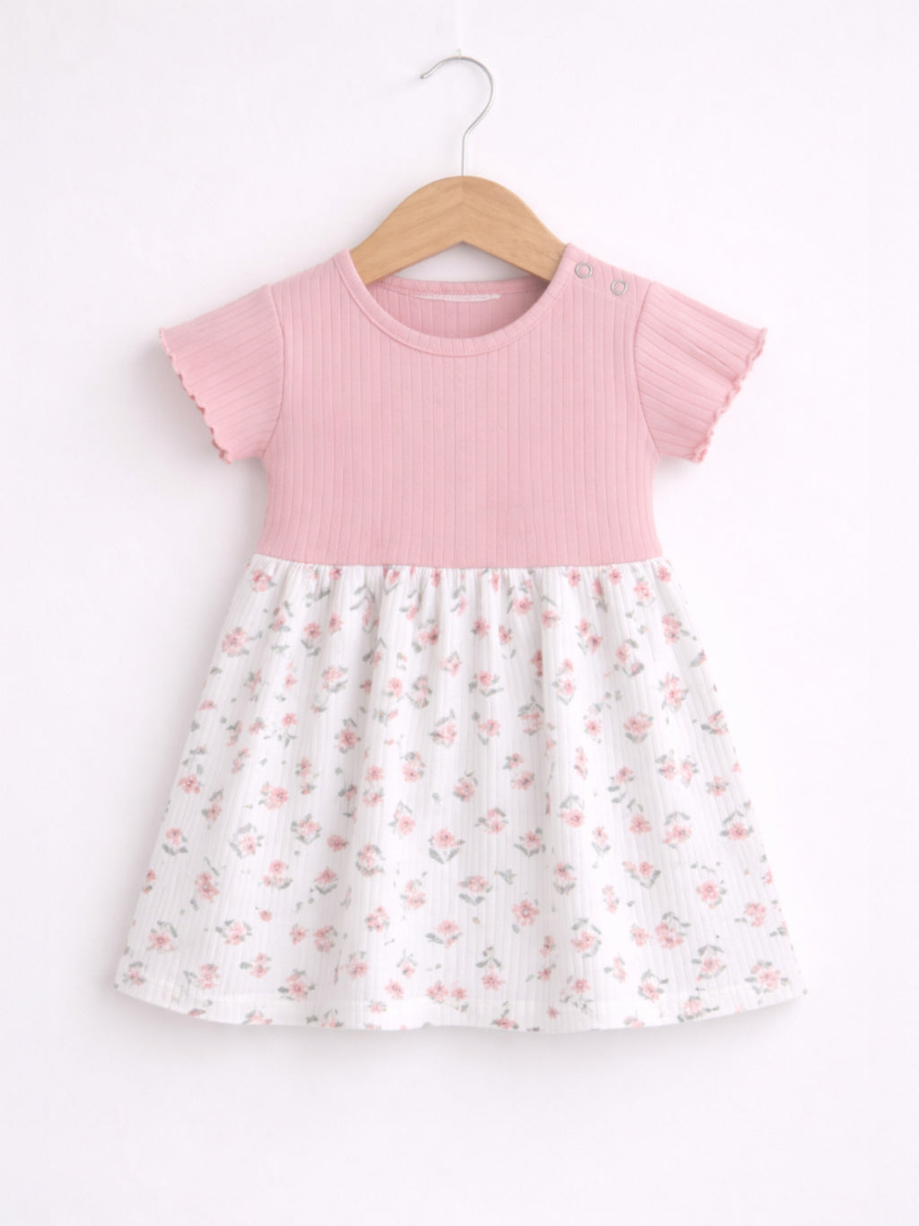 Infant Girls Drop Needle Dress With Floral Skirt (Small Embroidery Detail