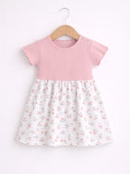 Infant Girls Drop Needle Dress With Floral Skirt (Small Embroidery Detail