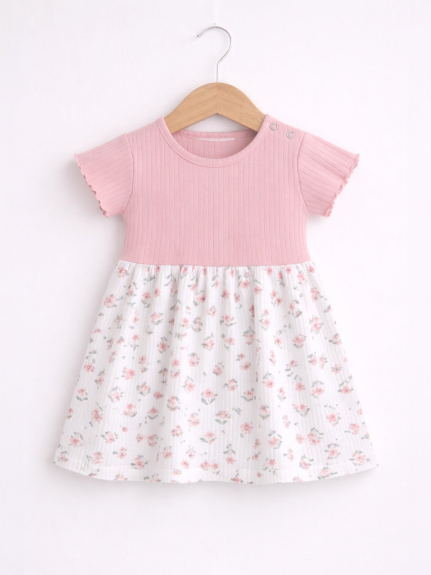 Infant Girls Drop Needle Dress with Floral Skirt (Small Embroidery Detail