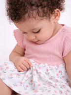 Infant Girls Drop Needle Dress With Floral Skirt (Small Embroidery Detail