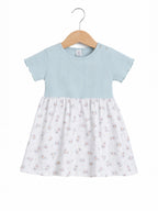 Infant Girls Drop Needle Dress With Floral Print Skirt (Mint Stripe Top)