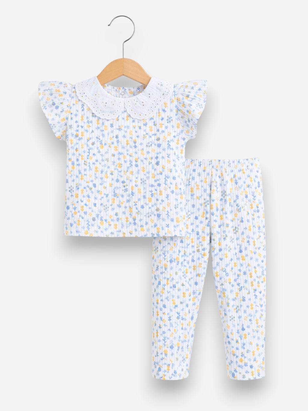Infant Girls 2-Pack Drop Needle T-Shirts & 2-Pack Drop Needle Leggings Set (Floral Print & Blue Stripe)