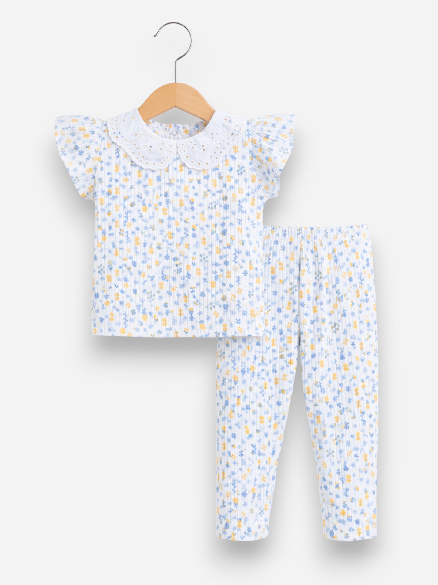 Infant Girls 2-Pack Drop Needle T-Shirts & 2-Pack Drop Needle Leggings Set (Floral Print & Blue Stripe)