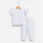 victor and jane baby girls 2-piece set with a white floral ribbed shirt featuring a lace collar and matching leggings