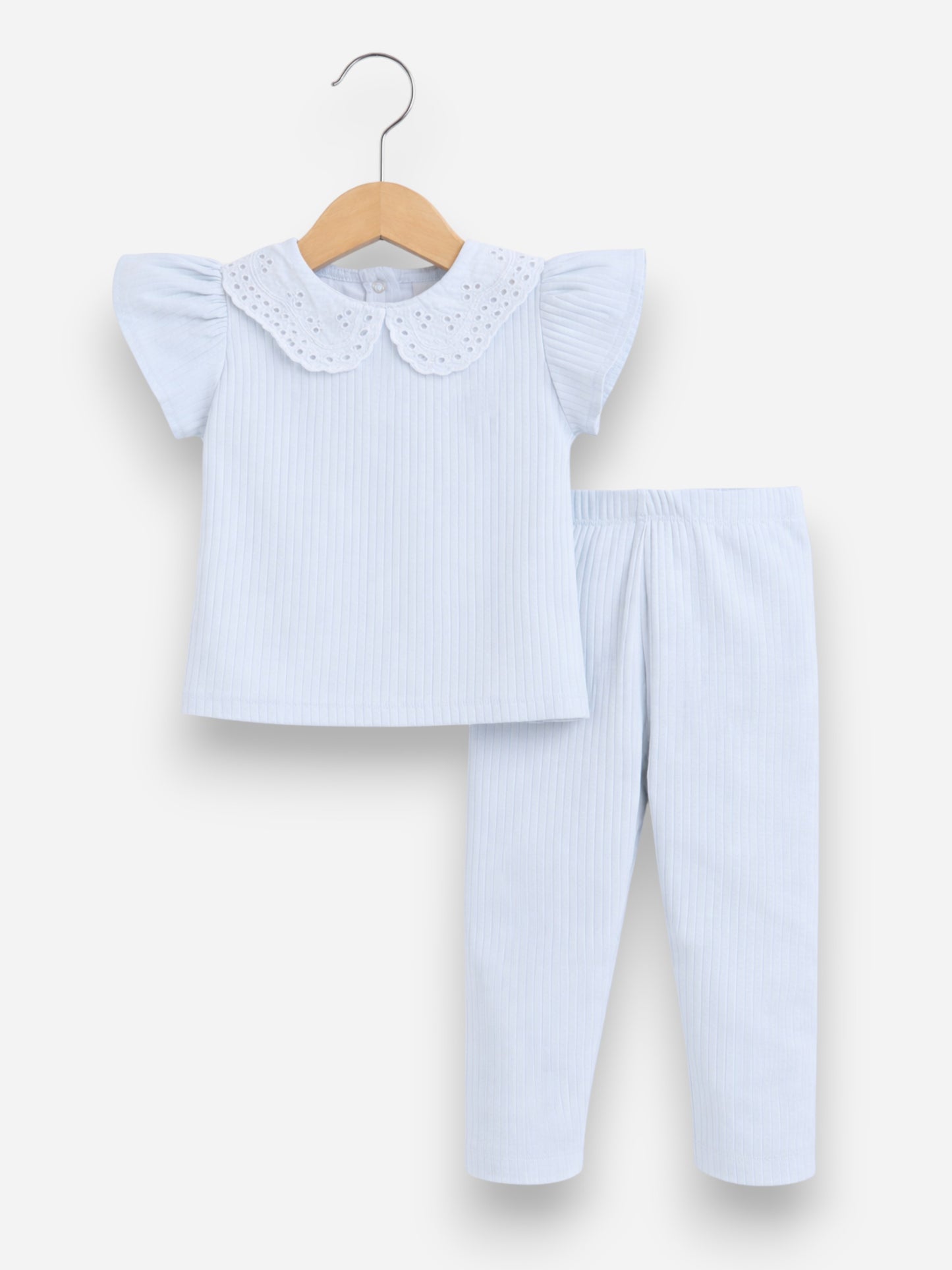 Infant Girls 2-Pack Drop Needle T-Shirts & 2-Pack Drop Needle Leggings Set (Floral Print & Blue Stripe)