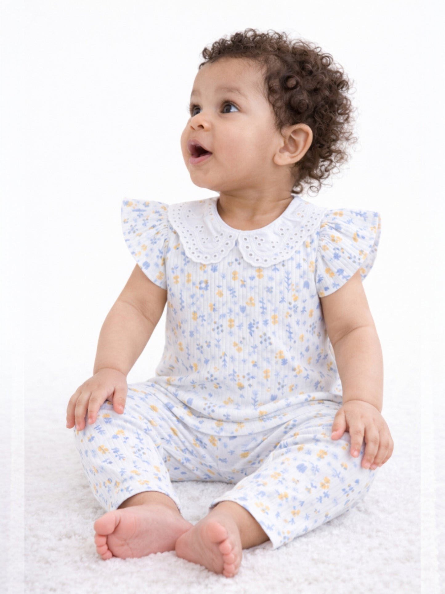 Infant Girls 2-Pack Drop Needle T-Shirts & 2-Pack Drop Needle Leggings Set (Floral Print & Blue Stripe)