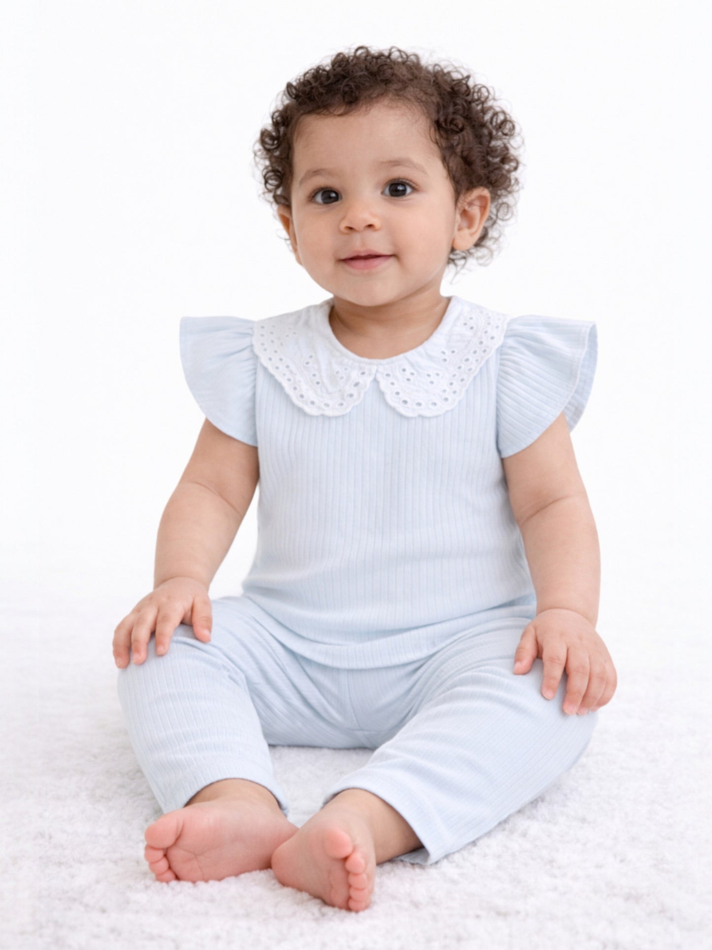 Infant Girls 2-Pack Drop Needle T-Shirts & 2-Pack Drop Needle Leggings Set (Floral Print & Blue Stripe)