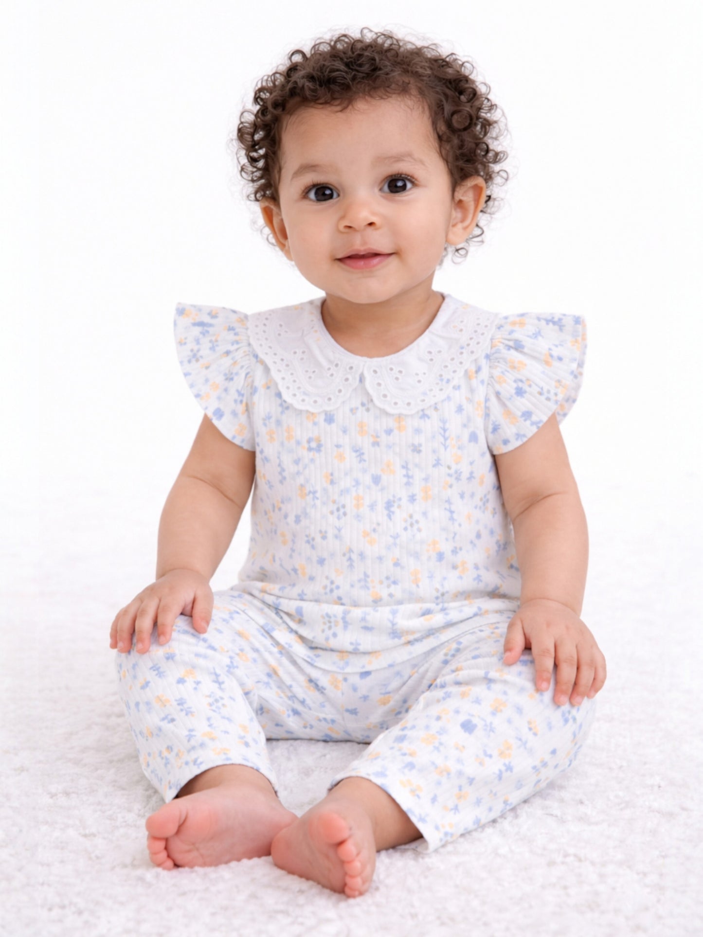 Infant Girls 2-Pack Drop Needle T-Shirts & 2-Pack Drop Needle Leggings Set (Floral Print & Blue Stripe)