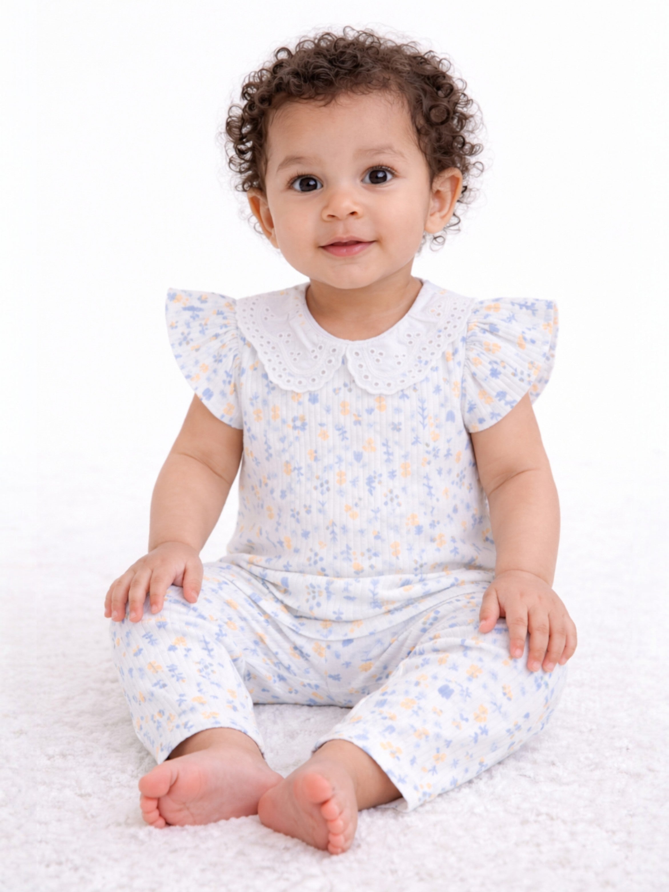 Infant Girls 2-Pack Drop Needle T-Shirts & 2-Pack Drop Needle Leggings Set (Floral Print & Blue Stripe)