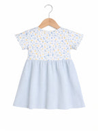 Infant Girls Drop Needle Dress With Floral Top & Blue Stripe Skirt