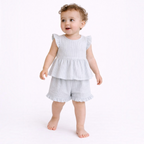 victor and jane baby girl light blue striped seersucker peplum top and ruffled shorts set