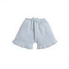 victor and jane baby girls white and grey striped shorts with a ruffled hem and elasticated waist with a small bow