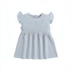 victor and jane baby girls white and grey striped seersucker dress with flutter sleeves