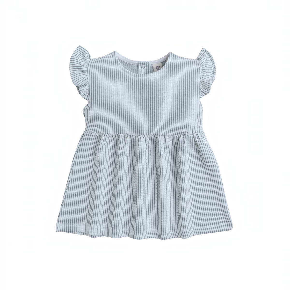 victor and jane baby girls white and grey striped seersucker dress with flutter sleeves