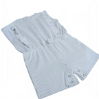 victor and jane baby girls white and sage green striped romper with ruffled shoulders and a small front bow