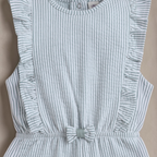 victor and jane baby girls white and sage green striped seersucker dress with ruffled shoulders and a small bow