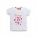 victor and jane white cotton t-shirt for girls featuring a strawberry graphic print and orange neck trim