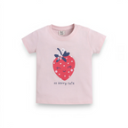 victor and jane light pink cotton t-shirt for girls featuring a cute strawberry graphic and so berry cute text