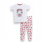victor and jane girls two-piece set with white graphic t-shirt and red flower print leggings