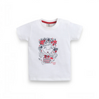 victor and jane white cotton t-shirt for girls featuring a cute flower girl graphic print with red and navy details
