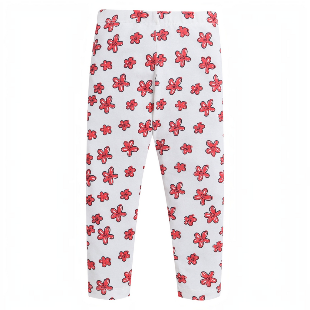 victor and jane girls white leggings featuring a vibrant red floral print pattern