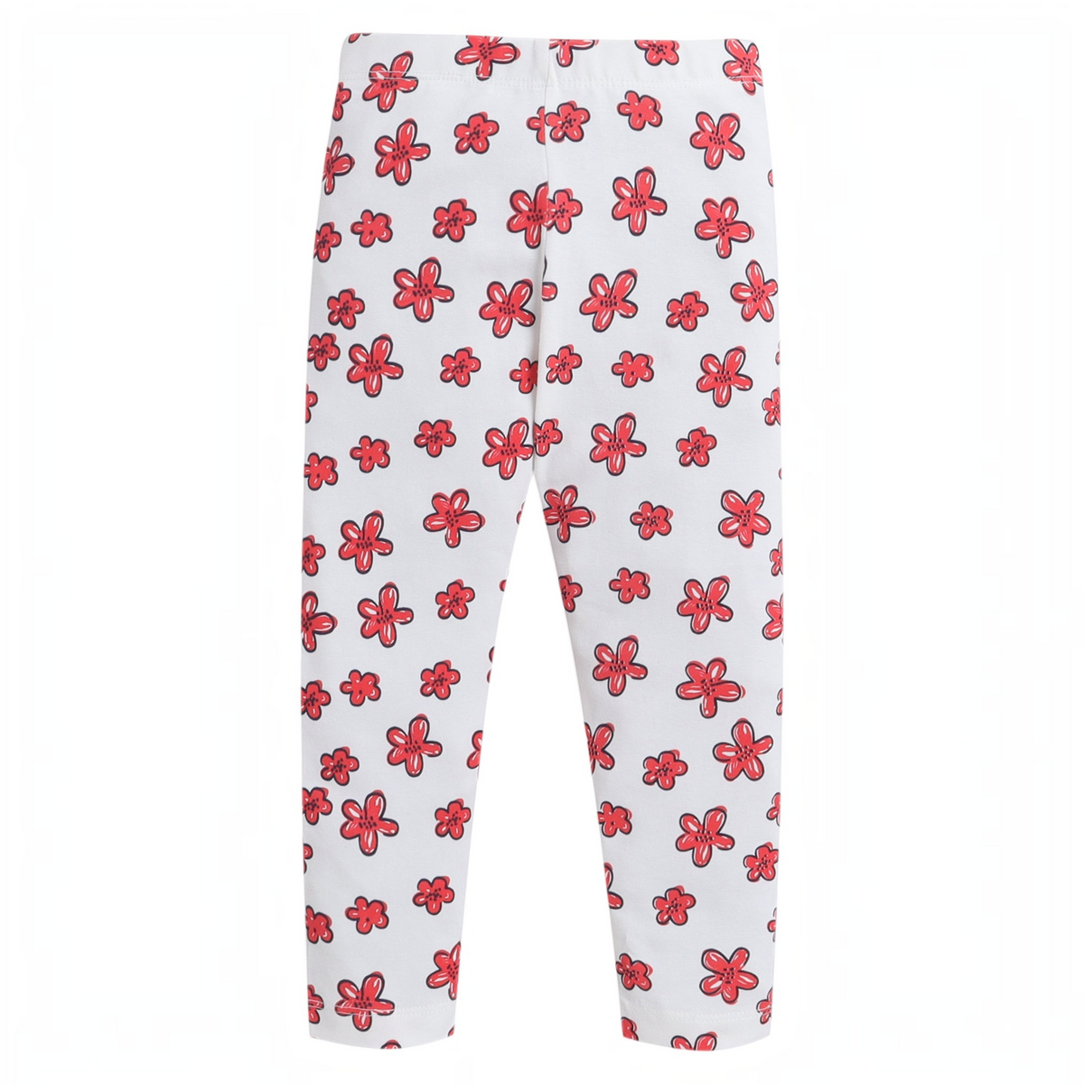 victor and jane girls white leggings featuring a vibrant red floral print pattern