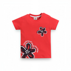 victor and jane girls red cotton t-shirt with black and white floral graphic print and text detail