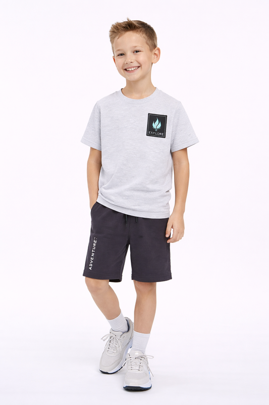 Boys Adventure Printed T-Shirt & Olive Shorts Set