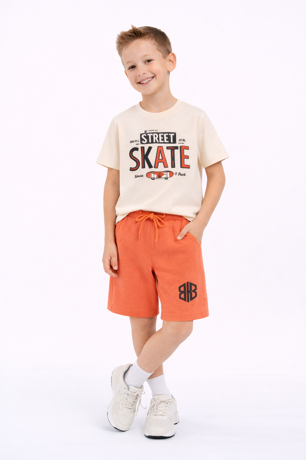 Boys Street Skate T-Shirt & Orange Shorts Set