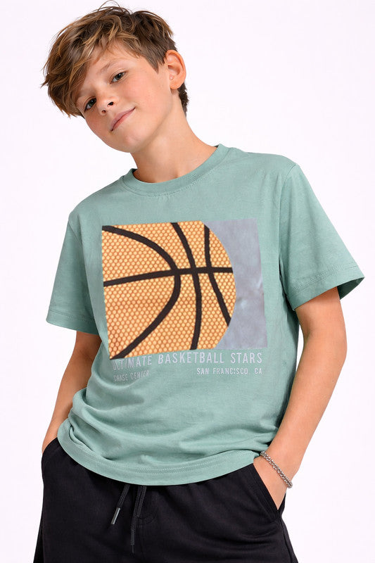 Boys Basketball Graphic T-Shirt & Black Shorts Set