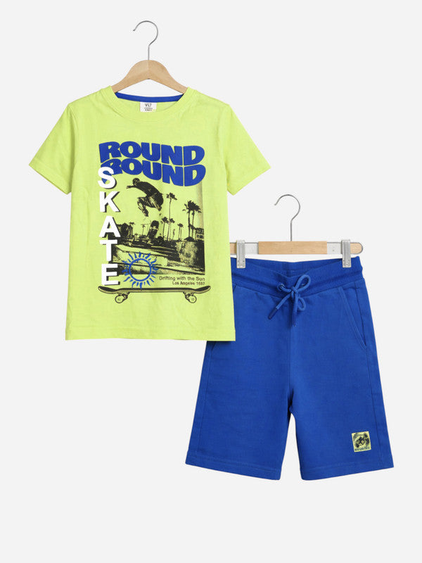 Boys Round Round Graphic T-Shirt & Blue Shorts Set